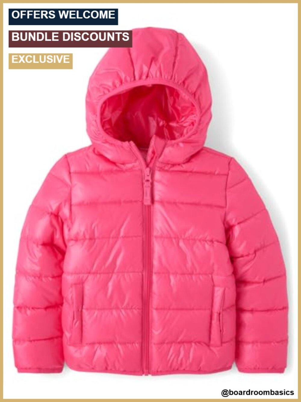 Girls Toddler Puffer Jacket Quilted Hooded Zip